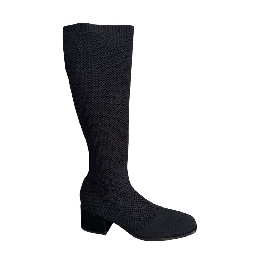 Eileen Fisher Paziz Knee-High Crepe Stretch Knit Boots Black Size 8.5 $275